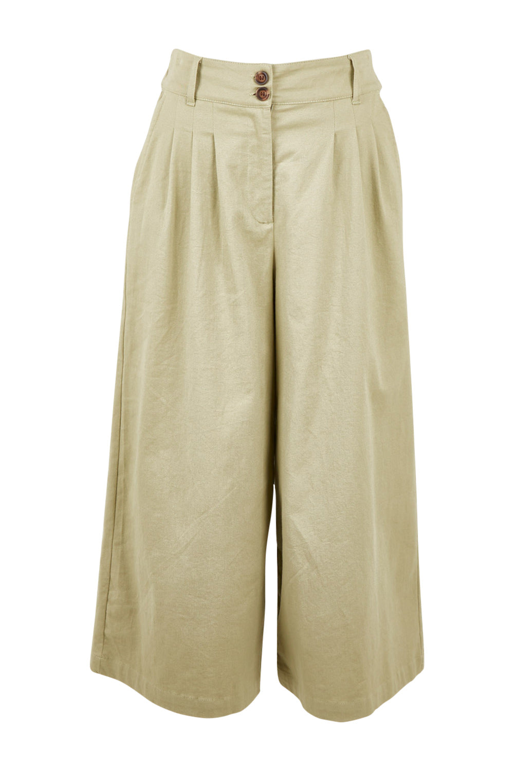 Product shot of the Summer Breeze Boyfriend Pants in colour Khaki (Green), from the front