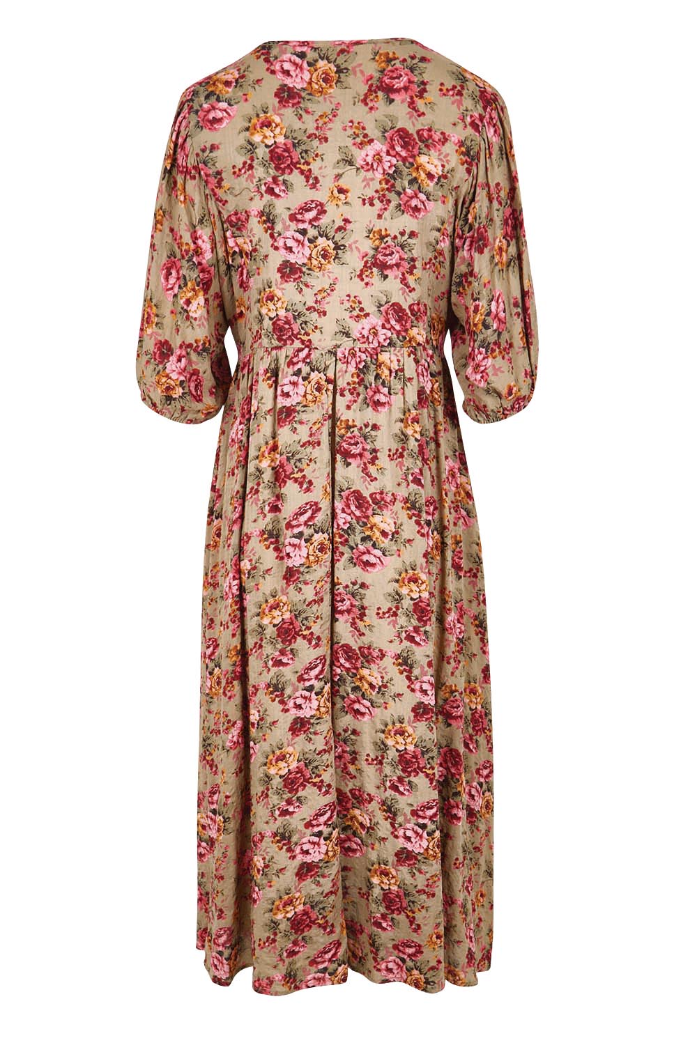 Product shot of the Summer Picnic Printed Smock Dress – Greenfleur in colour Greenfleur, from the back