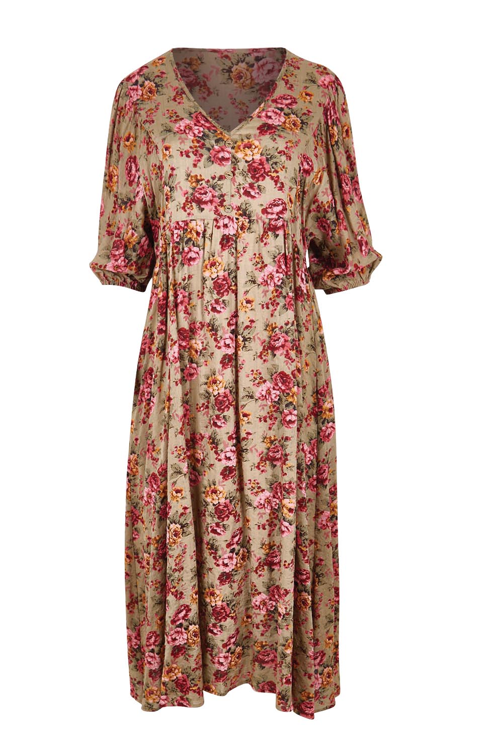 Product shot of the Summer Picnic Printed Smock Dress – Greenfleur in colour Greenfleur, from the front