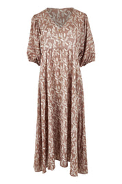 Product shot of the Summer Picnic Printed Cotton Smock Dress in colour Woodfleur, from the front
