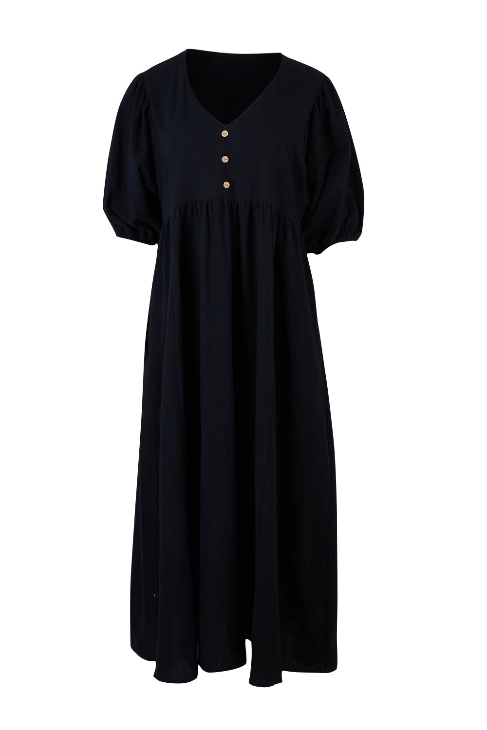 Product shot of the Summer Picnic Smock Dress in colour Black (Black), from the front