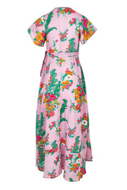 Product shot of the Thats A Wrap Printed Cotton Dress in colour Pinkgarden (Pink), from the back