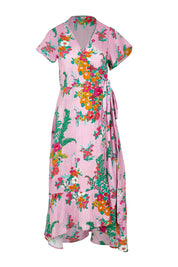 Product shot of the Thats A Wrap Printed Cotton Dress in colour Pinkgarden (Pink), from the front