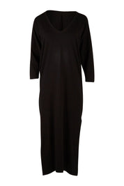 Product shot of the Elegantly Lounging Mercerised Cotton Maxi in colour Black (Black), from the front