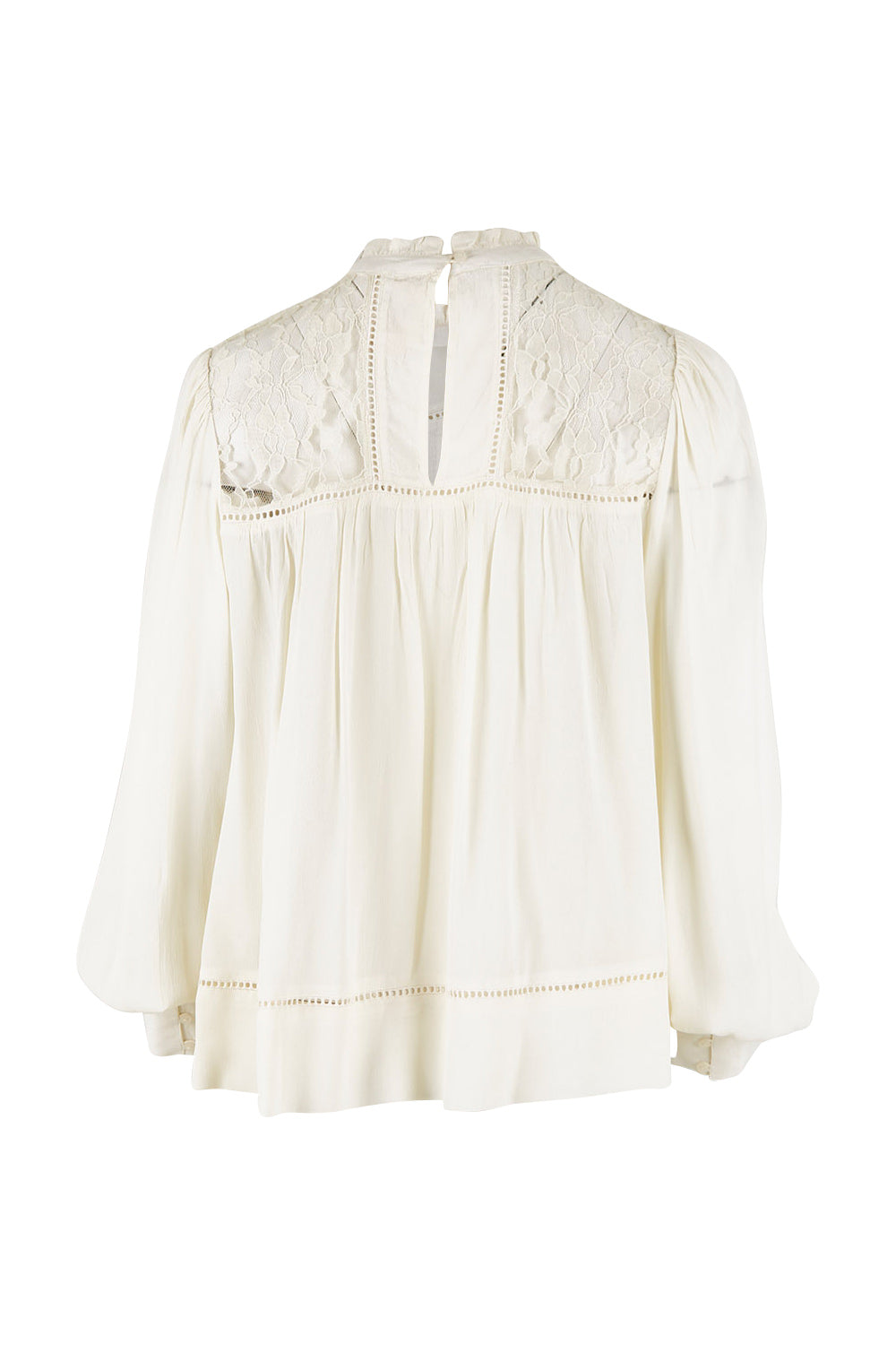 Product shot of the Im In Love Blouse in colour Buttermilk, from the back