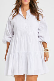 Model Laura wearing size 14 of the Market Day Cotton Dress in colour White (White), from the back