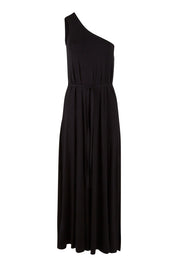 Product shot of the Shoulder Shimmy Bamboo Maxi Dress in colour Black (Black), from the front