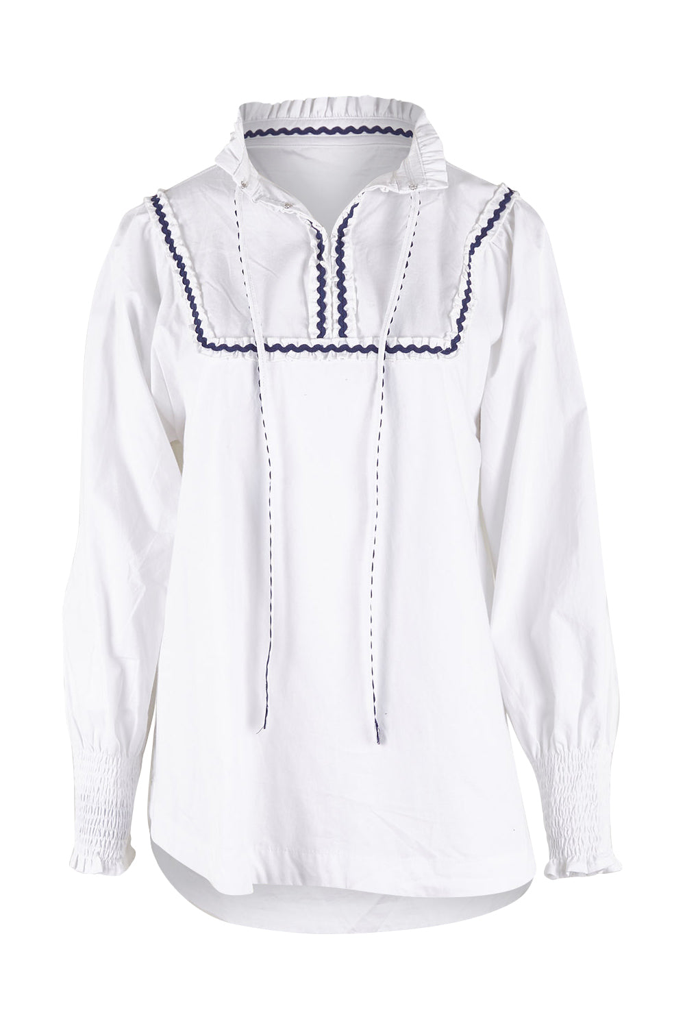 Product shot of the Ric Rac Romance Blouse in colour White (White), from the front