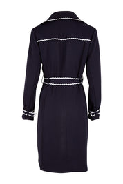Product shot of the Forever In Style Trench Coat in colour Navy (Blue), from the back