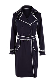 Product shot of the Forever In Style Trench Coat in colour Navy (Blue), from the front