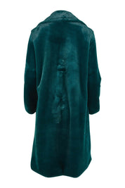 Product shot of the Adore You Faux Fur Coat in colour Lagoon (Green), from the back