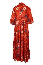 Product shot of the Its Easy Loving You Short Sleeve Dress in colour Redfleur (Red), from the back
