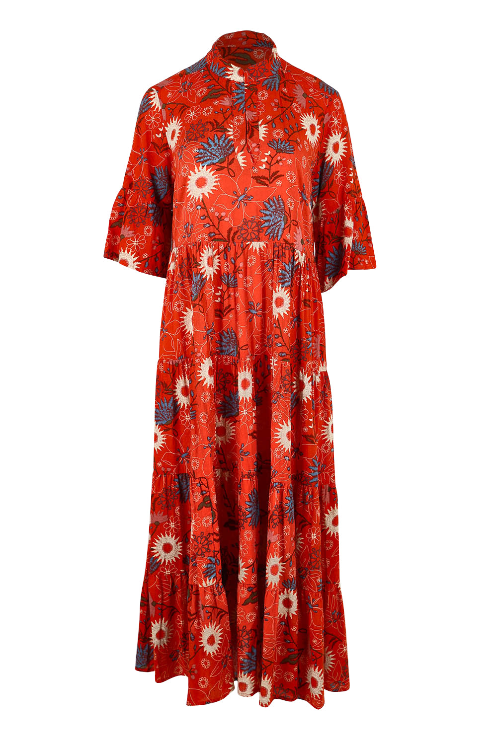 Product shot of the Its Easy Loving You Short Sleeve Dress in colour Redfleur (Red), from the front