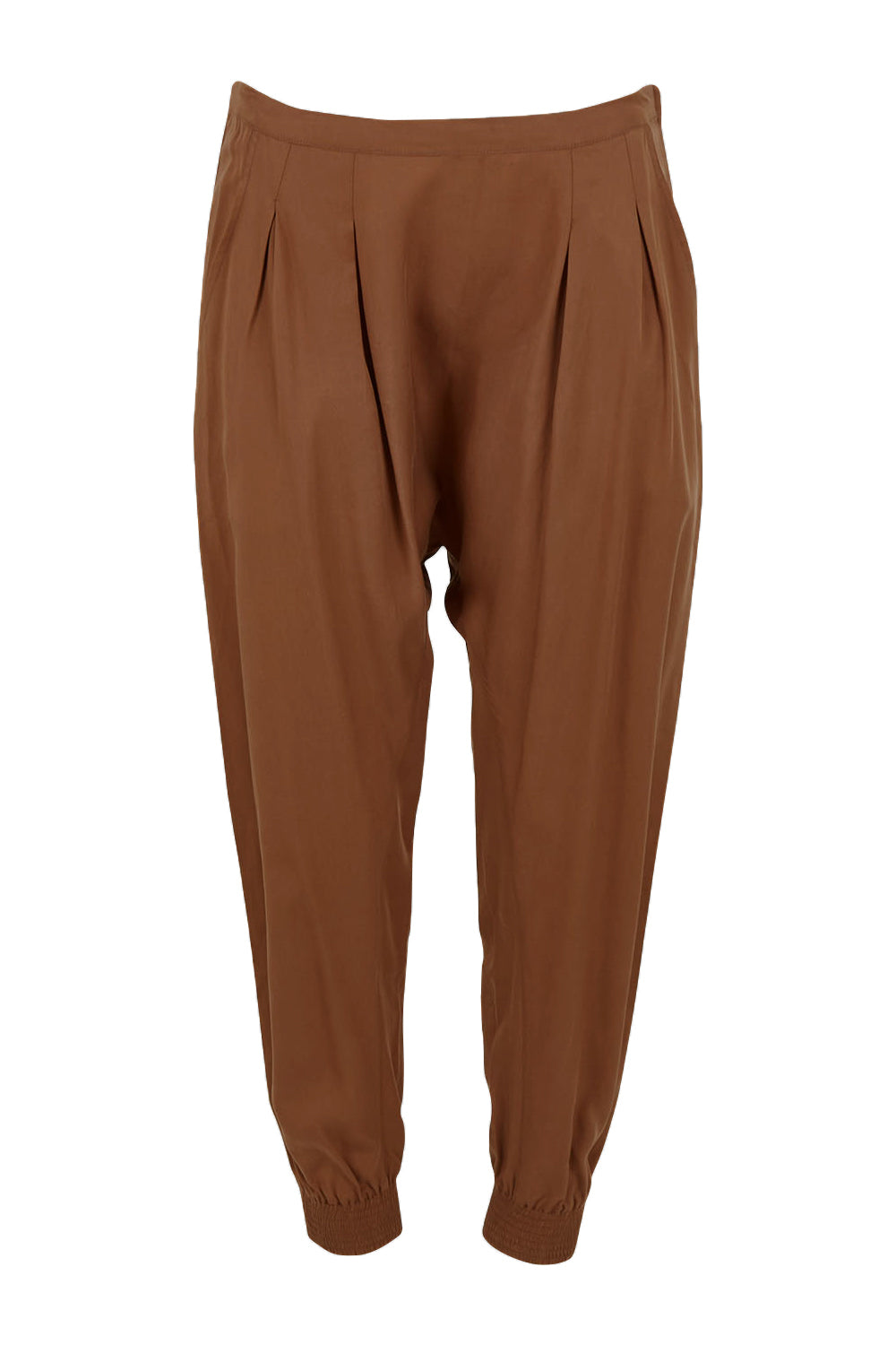 Product shot of the Brunch and Dinner Tencel Pants in colour Rust, from the front
