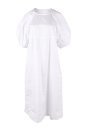 Product shot of the Light The Way Lantern Sleeve Dress in colour White (White), from the front
