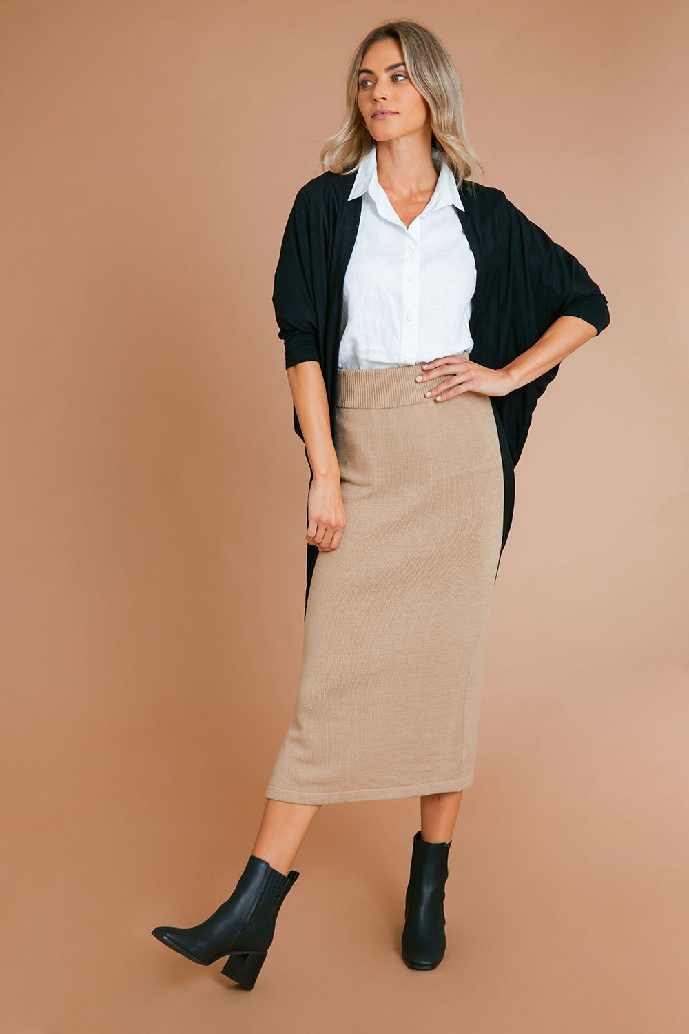 Preloved Knit Pick Pull On Skirt - Sand