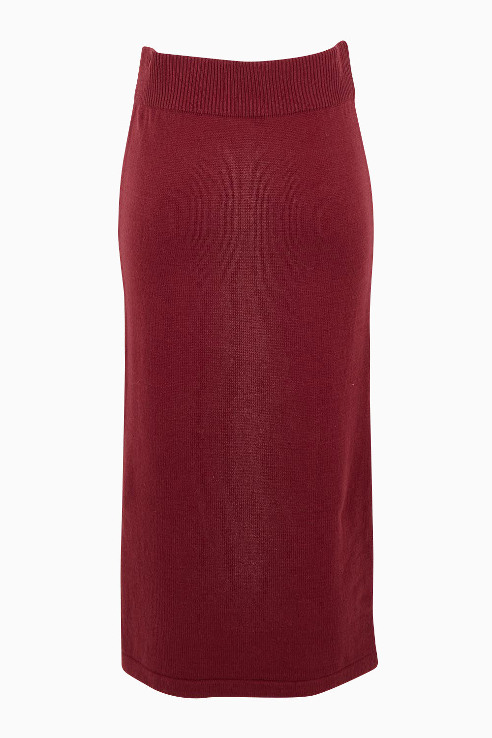 Product shot of the Knit Pick Pull On Skirt in colour Wine (Purple), from the back