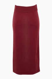 Product shot of the Knit Pick Pull On Skirt in colour Wine (Purple), from the back