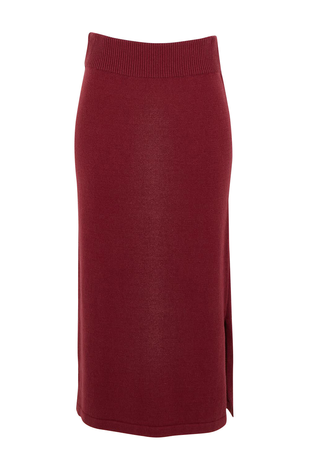 Product shot of the Knit Pick Pull On Skirt in colour Wine (Purple), from the front