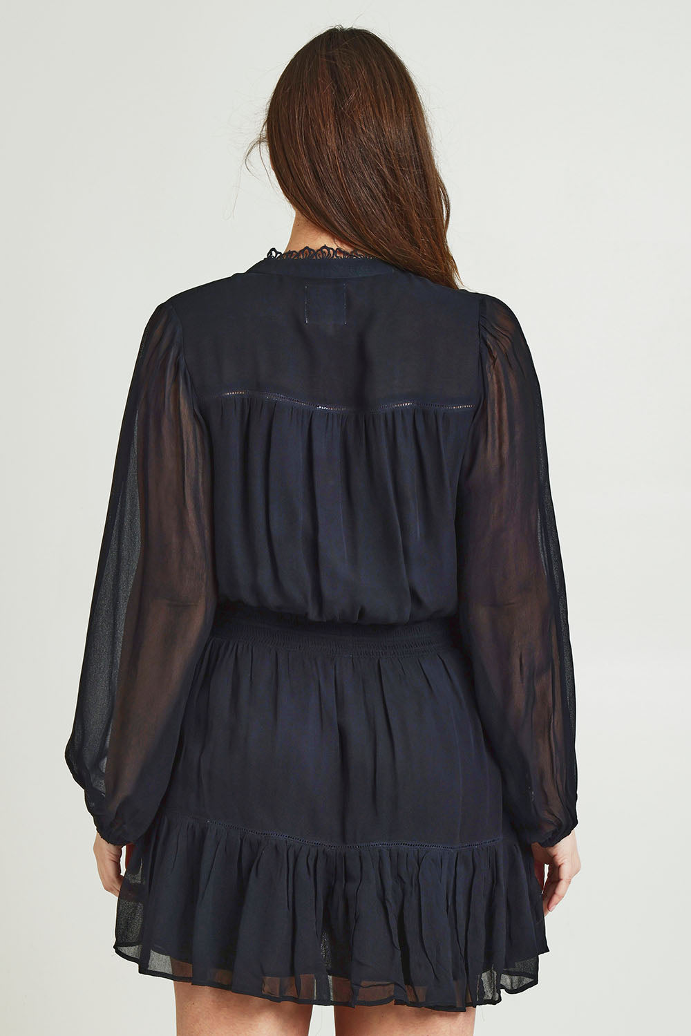 Model Jane wearing size 14 of the Take Me With You Dress in colour Black (Black), from the back