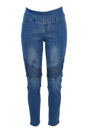 Product shot of the Wild Plains Flat Front Stitch Jeggings in colour Denim (Blue), from the front