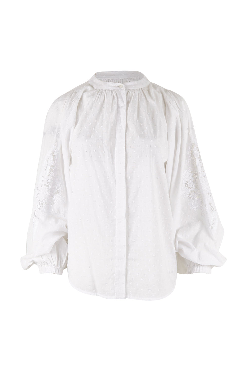 Preloved Lace And Flowers Cotton Blouse - Chalk