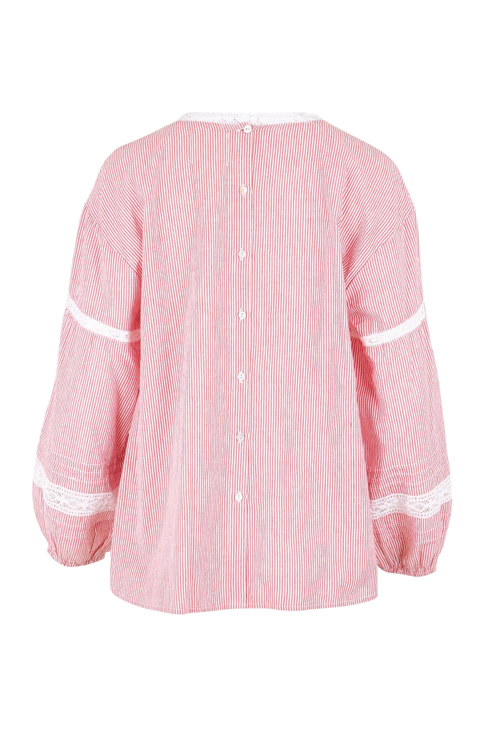 Product shot of the At My Best Button Back Blouse – Redstripe in colour Redstripe, from the back