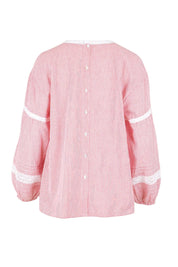 Product shot of the At My Best Button Back Blouse – Redstripe in colour Redstripe, from the back