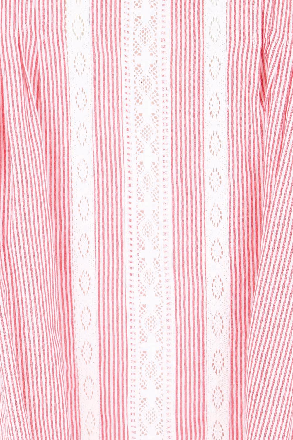 Product shot of the At My Best Button Back Blouse – Redstripe in colour Redstripe, showing detail