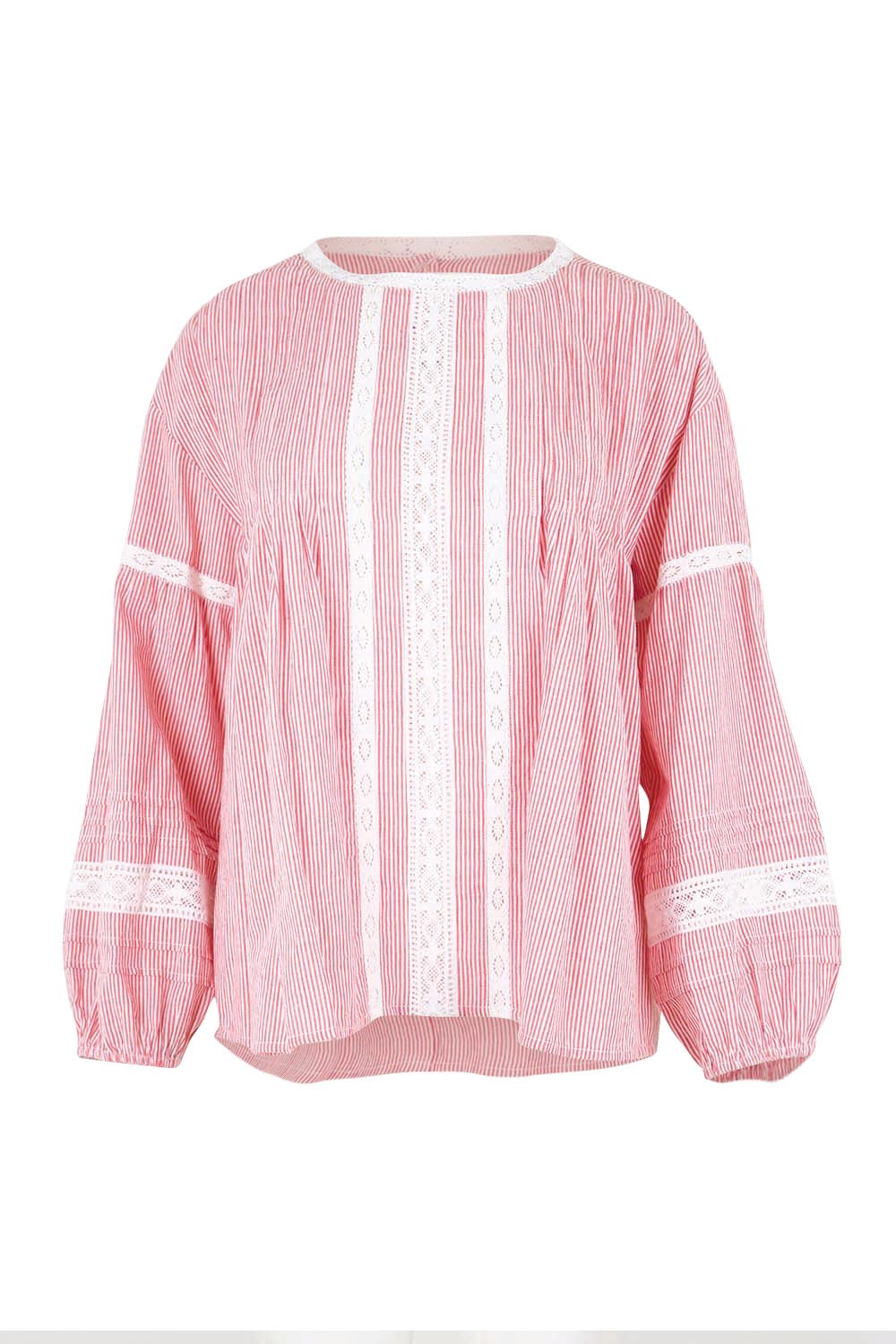 Product shot of the At My Best Button Back Blouse – Redstripe in colour Redstripe, from the front