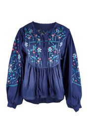 Product shot of the My Happiness Embroidered Blouse in colour Navycombo (Blue), from the front