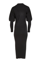 Product shot of the Day Or Night Balloon Sleeve Dress in colour Black (Black), from the back
