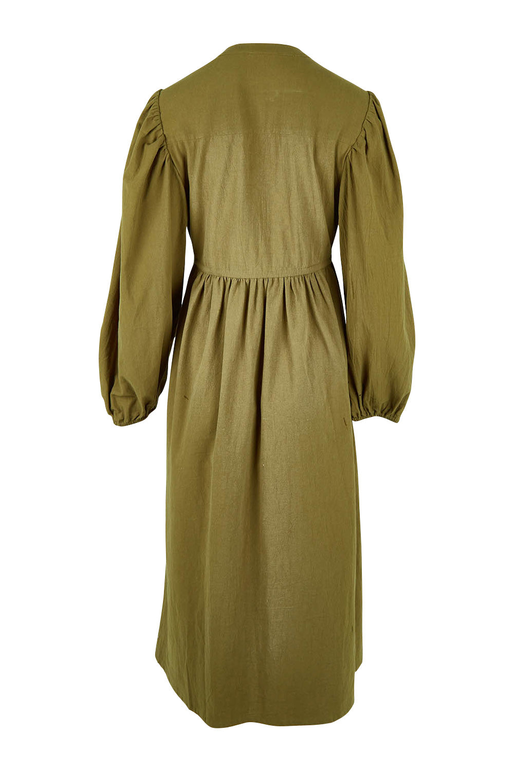 Product shot of the For Love And Dancing Dress in colour Khaki (Green), from the back