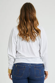 Model Laura wearing size 14 of the Ive Got This Top in colour White (White), from the back