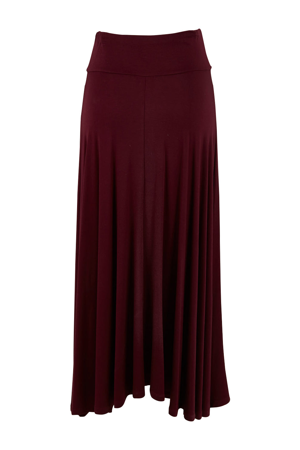 Product shot of the Love Language Bamboo Maxi Skirt in colour Merlot (Red), from the back