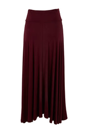 Product shot of the Love Language Bamboo Maxi Skirt in colour Merlot (Red), from the back