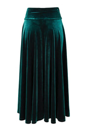 Product shot of the Love By Candlelight Velvet Skirt in colour Ivy (Green), from the back