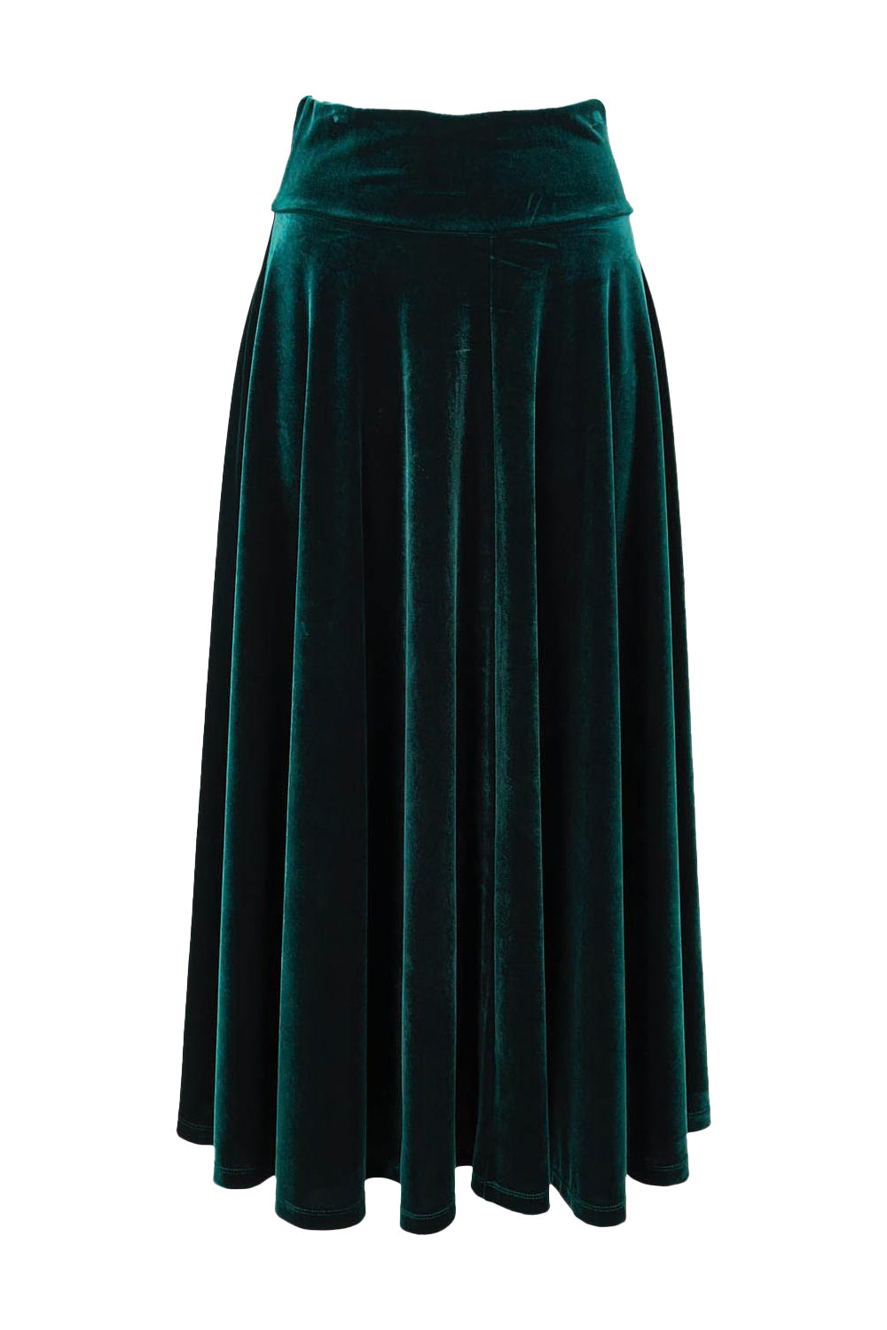 Product shot of the Love By Candlelight Velvet Skirt in colour Ivy (Green), from the front