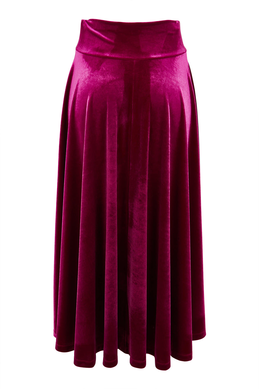 Product shot of the Love By Candlelight Velvet Skirt in colour Mulberry (Pink), from the back