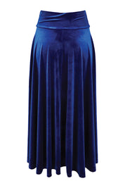 Product shot of the Love By Candlelight Velvet Skirt in colour Sapphire (Blue), from the back
