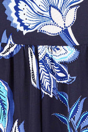 Product shot of the Can Go Everywhere Dress in colour Navyfleur (Blue), detail