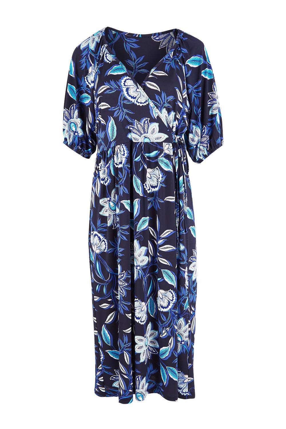 Product shot of the Can Go Everywhere Dress in colour Navyfleur (Blue), from the front