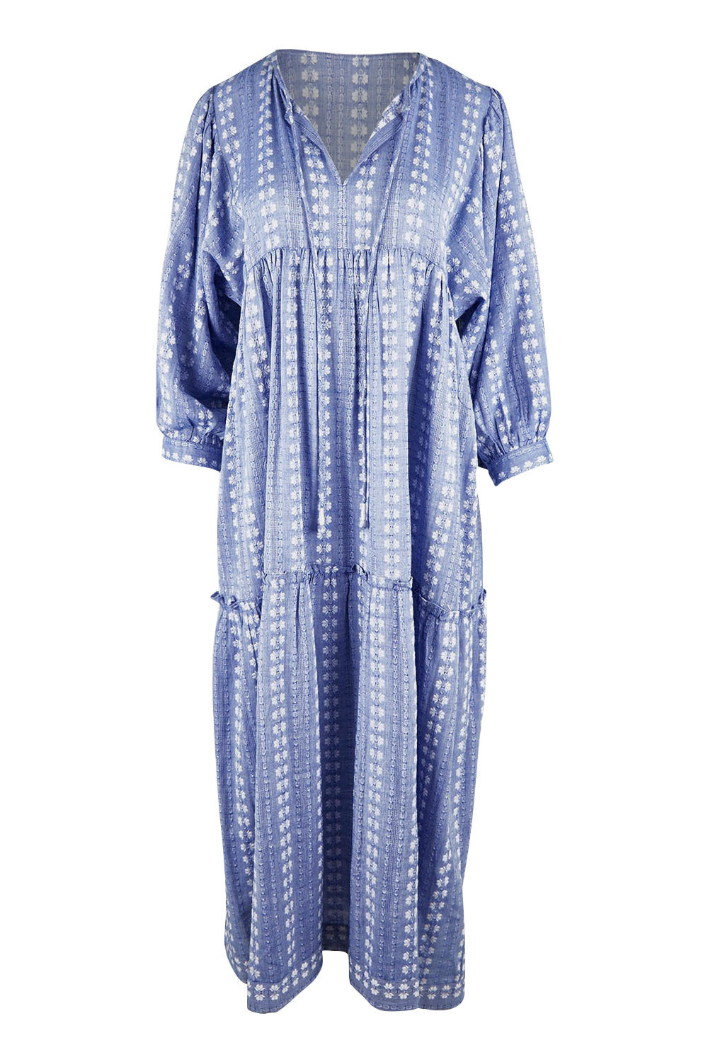 Product shot of the Puff Sleeve Delight Dress in colour Bluewhite (Blue), from the front