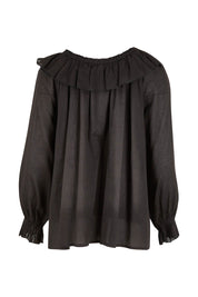Product shot of the Date Night Cotton Ruffle Top in colour Black (Black), from the back