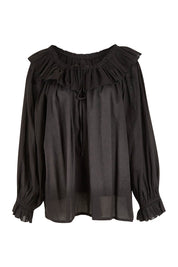 Product shot of the Date Night Cotton Ruffle Top in colour Black (Black), from the front