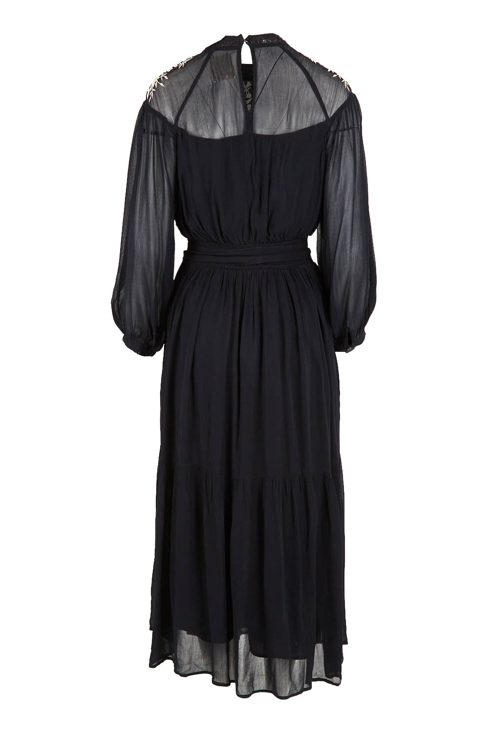 Product shot of the Good Vibes Embroidered Dress in colour Black (Black), from the back