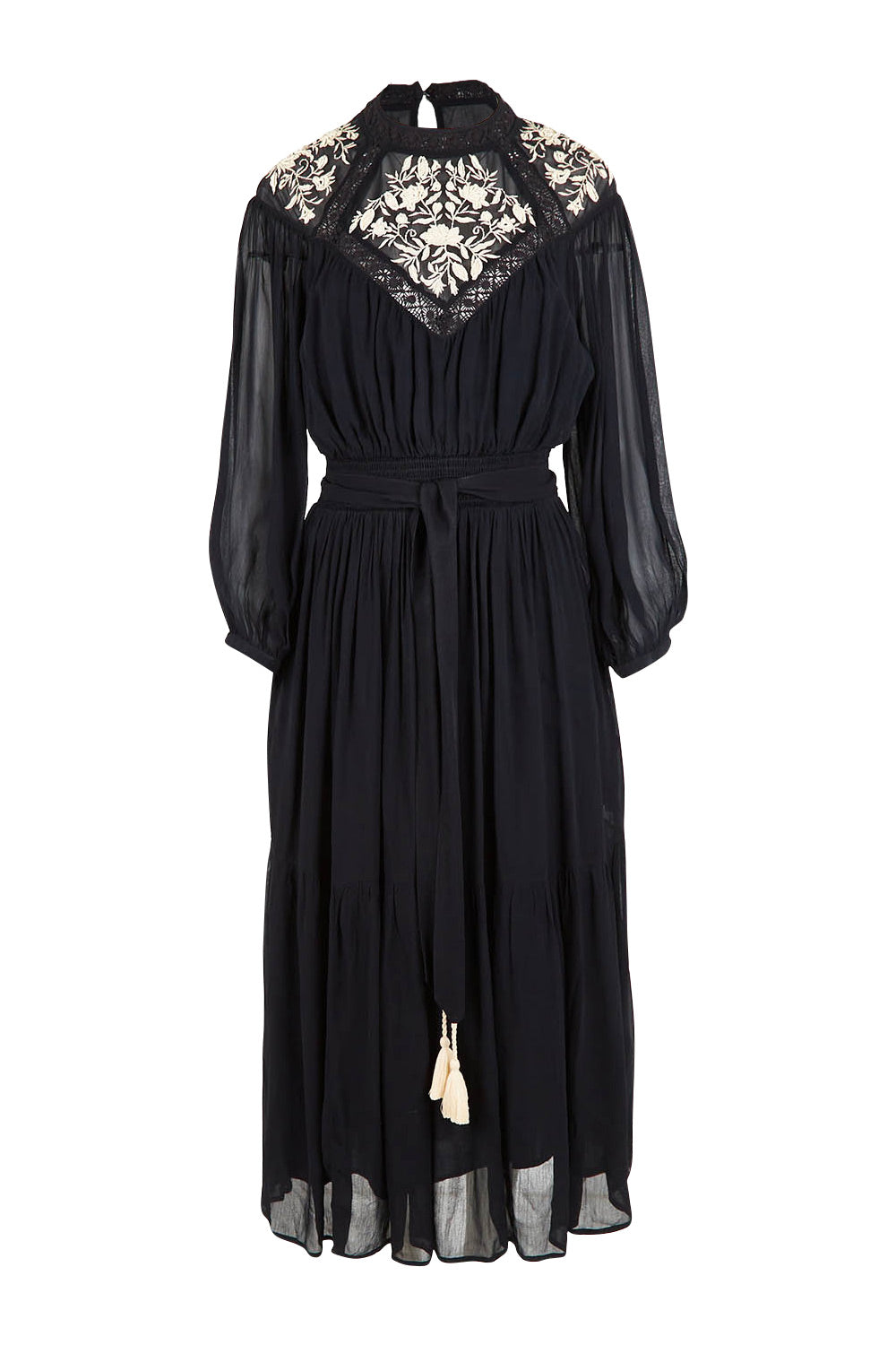 Product shot of the Good Vibes Embroidered Dress in colour Black (Black), from the front