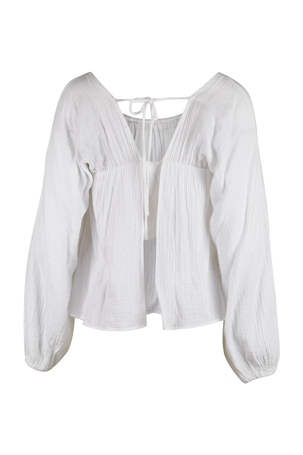 Product shot of the Bringing Sexy Back Blouse in colour White (White), from the back