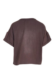 Product shot of the Every Other Day Cotton Blouse – Chocolate in colour Chocolate, from the back