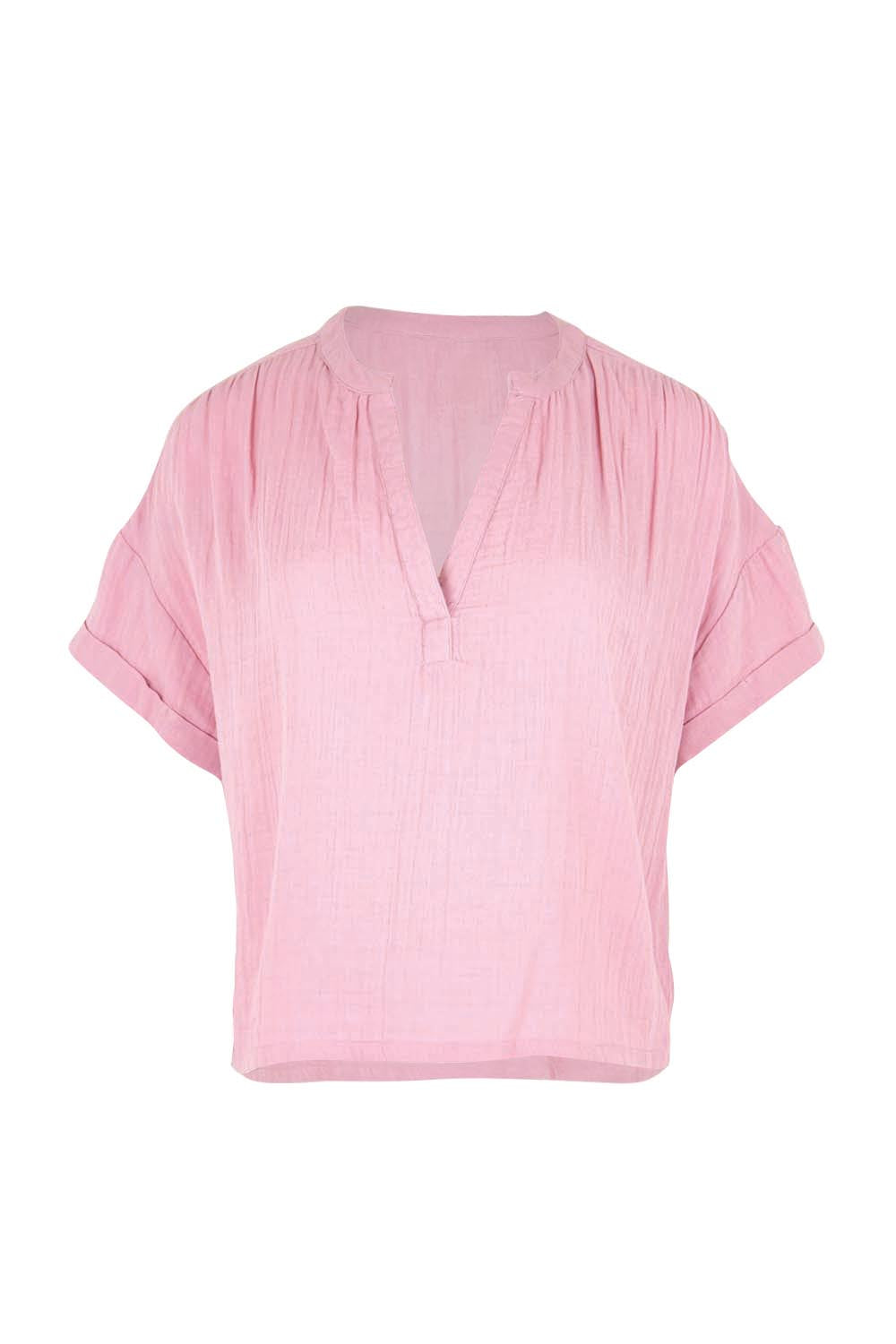 Product shot of the Every Other Day Cotton Blouse – Rose in colour Rose, from the front
